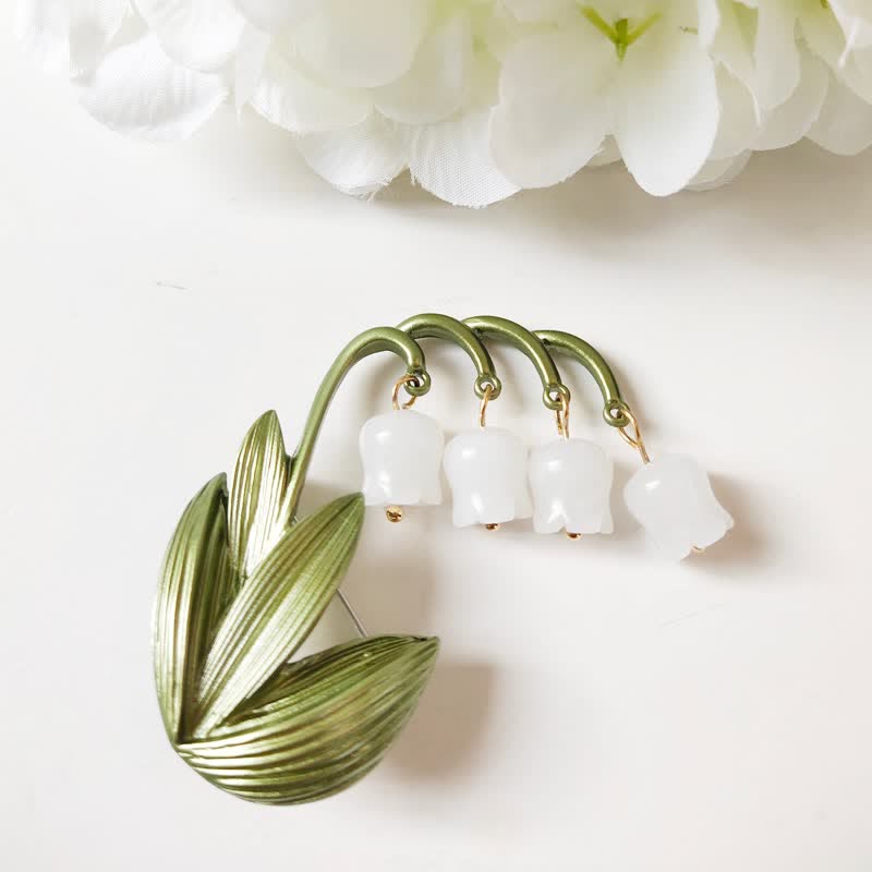Spilla da donna con mughetto bianco puro - Verde - image 0