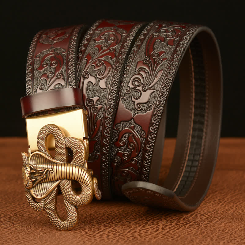 Cintura in pelle con fibbia a medaglione a forma di serpente da uomo - image 1