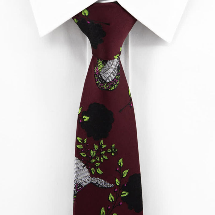 Cravatta da uomo bordeaux, nera, con rosa e cervo - image 1