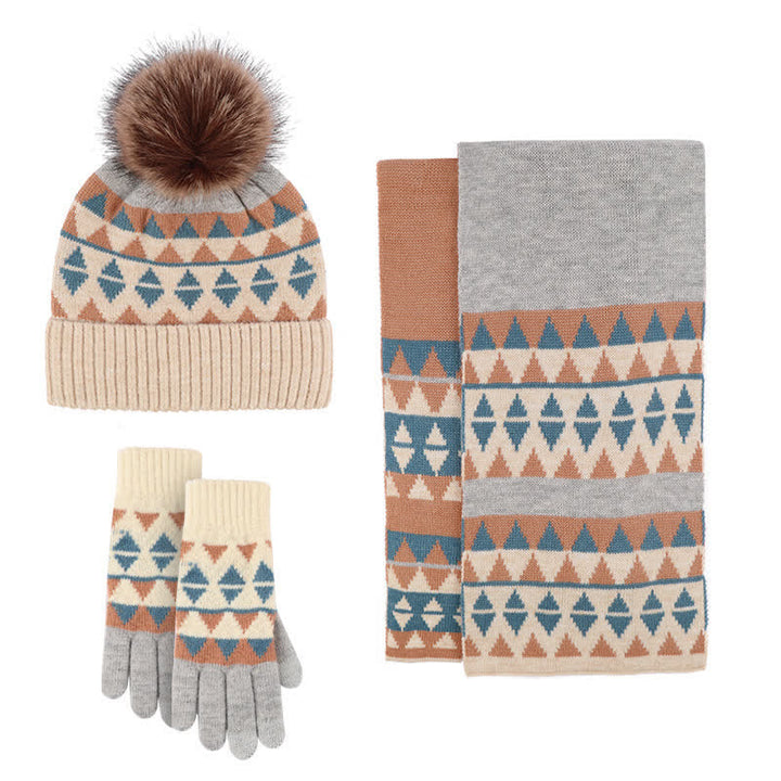 Set di 3 cappelli, sciarpe e guanti con motivo a triangolo da donna - Blu - Regolabile (circa 21 1/4"-22 7/8") - image 5