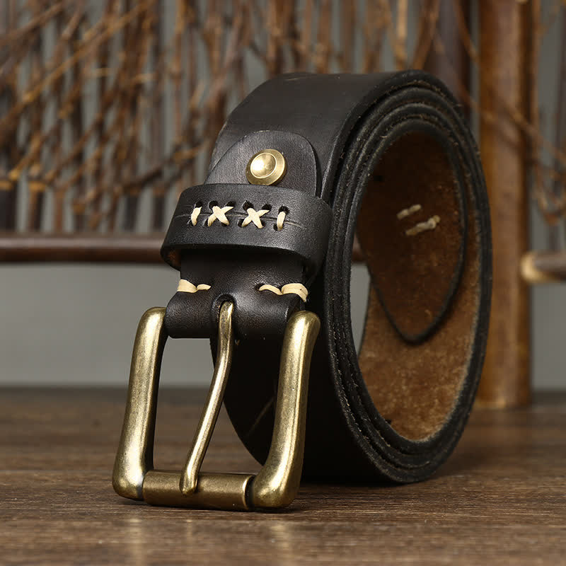 Cintura in pelle con intaglio elaborato vintage da uomo - Nero - 46 - image 11