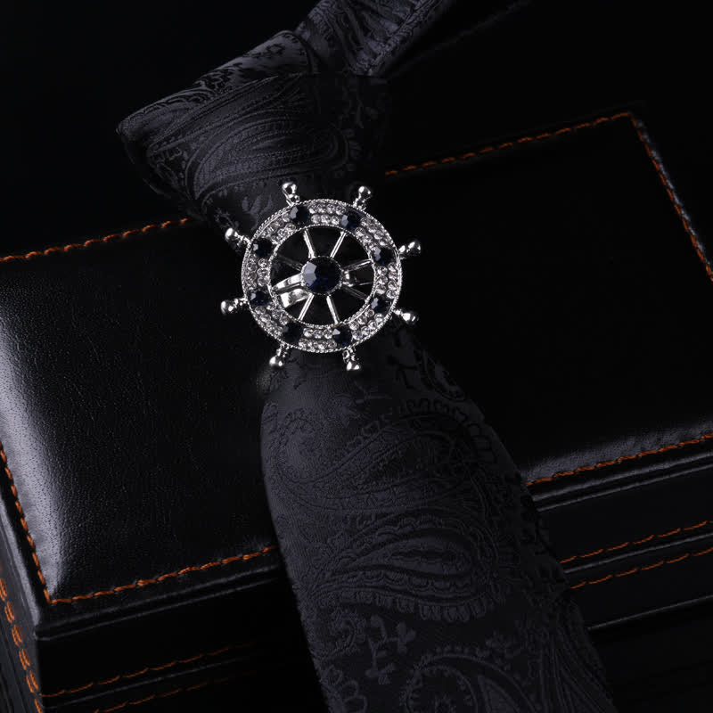 Cravatta con fibbia a spillo stile retrò da uomo - Elmo e Paisley Nero - image 6
