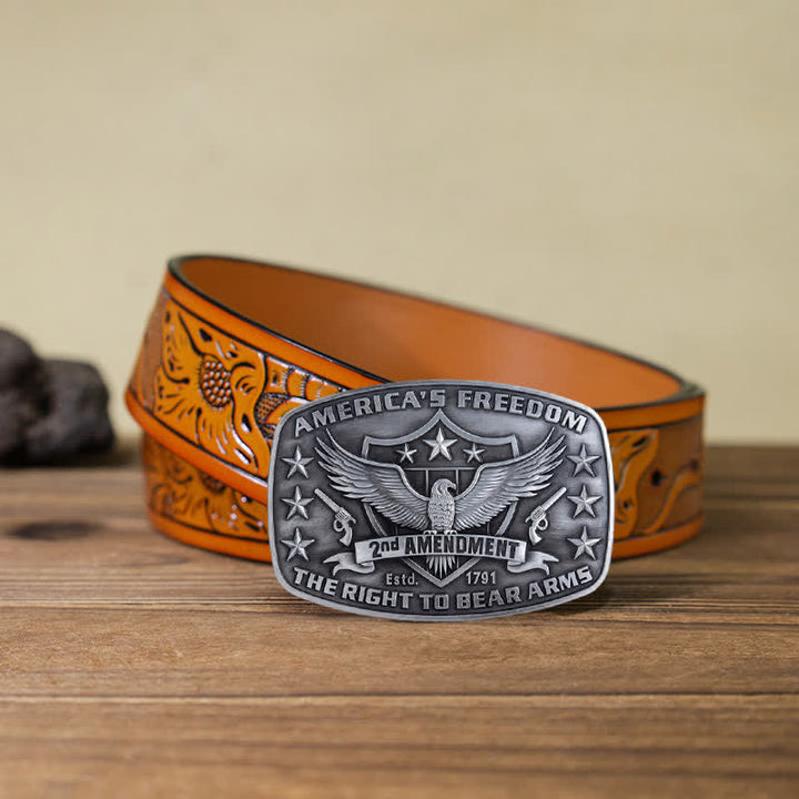 Cintura in pelle con fibbia America's Freedom Eagle fai da te da uomo - Argento antico - Cintura intagliata arancione (40) - image 23