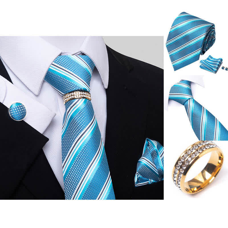 Set di 4 cravatte a righe da uomo con anello per cravatta - image 10