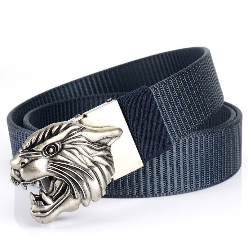 Cintura in nylon con testa di tigre ruggente da uomo - Blu / Argento - 48" - image 18