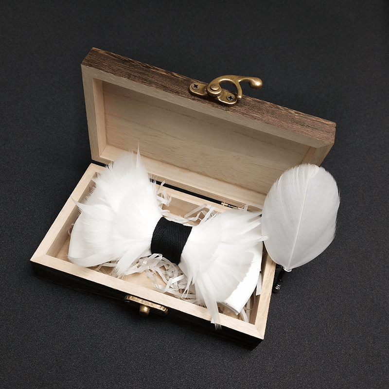 Papillon elegante con piume bianco e nero per bambini con spilla da bavero - Adulto - image 1