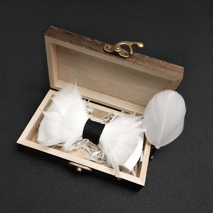 Papillon elegante con piume bianco e nero per bambini con spilla da bavero - Adulto - image 1