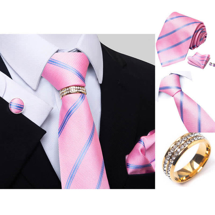 Set di 4 cravatte a righe da uomo con anello per cravatta - image 6