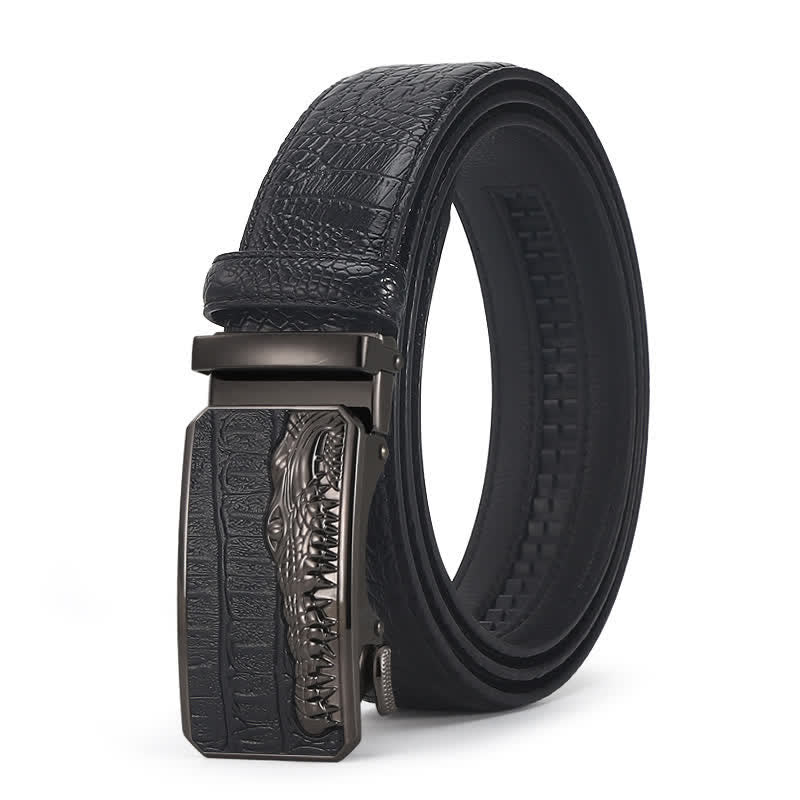 Cintura da uomo in pelle con fibbia automatica con motivo coccodrillo - Stile n. 11 - Nero / Nero - 44 - image 33
