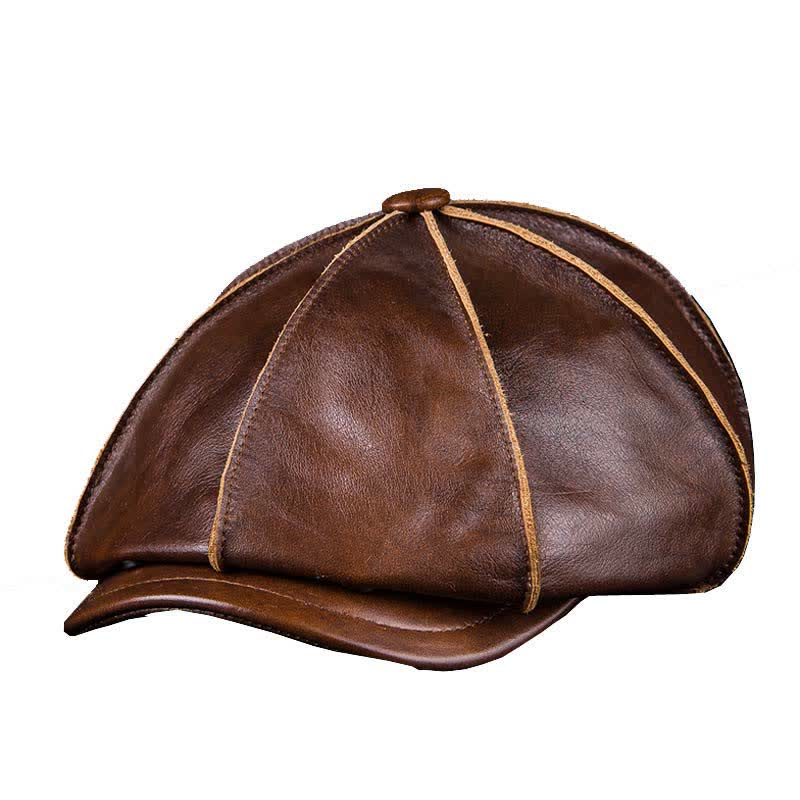 Berretto letterario ottagonale in vera pelle - Marrone - L (23 1/4"-23 5/8") - image 0