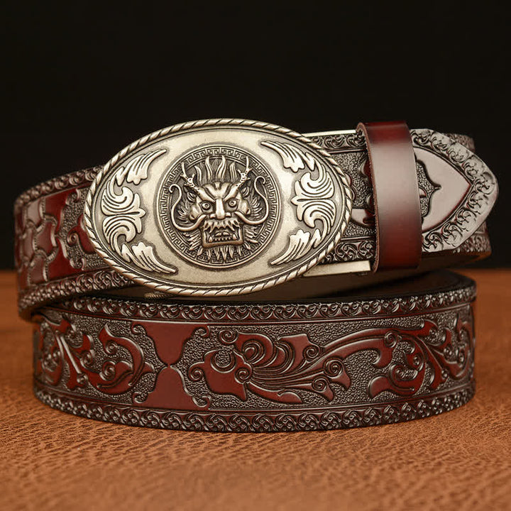 Cintura in pelle con fibbia ellittica a forma di drago da uomo - Argento e marrone - 46 - image 14