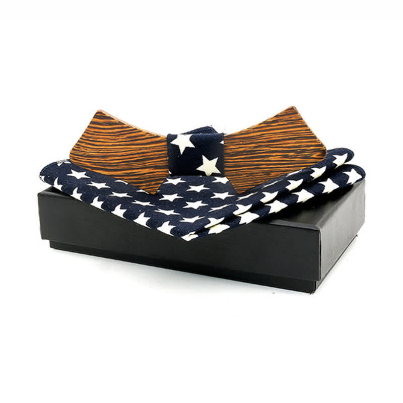Set di 2 papillon in legno a forma di colletto da uomo - Stella nera - image 4