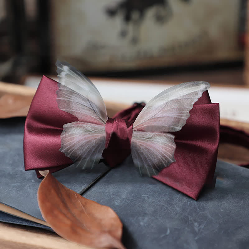 Set da taschino con papillon e fazzoletto da taschino a farfalla in organza vintage da uomo - Borgogna - Papillon - image 17