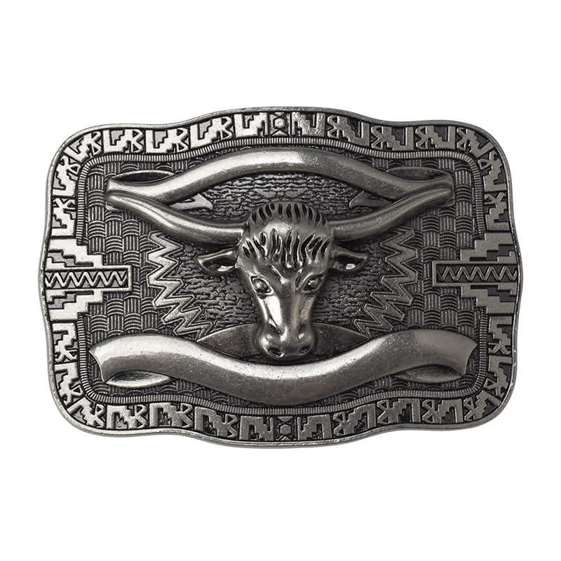 Cintura in pelle fai da te da uomo con fibbia a forma di toro Longhorn quadrato in argento - image 2