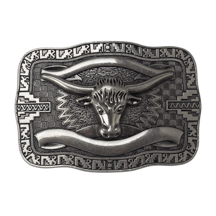 Cintura in pelle fai da te da uomo con fibbia a forma di toro Longhorn quadrato in argento - image 2