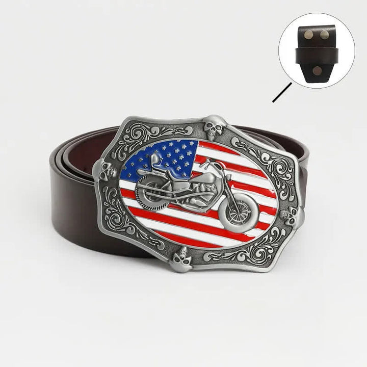 Cintura in pelle da uomo con teschio e bandiera americana per motociclisti - Maglietta in pelle - Marrone - 46 - image 12