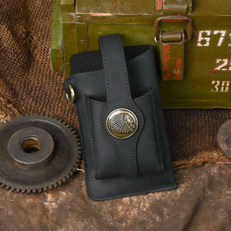 Fondina per telefono con bottone magnetico, borsa da cintura in pelle di cavallo pazzo - Stile n. 2 - Nero - image 8