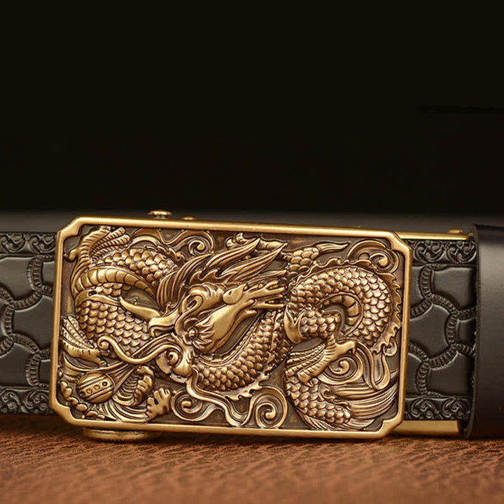 Cintura in pelle con fibbia quadrata a forma di drago da uomo - image 5