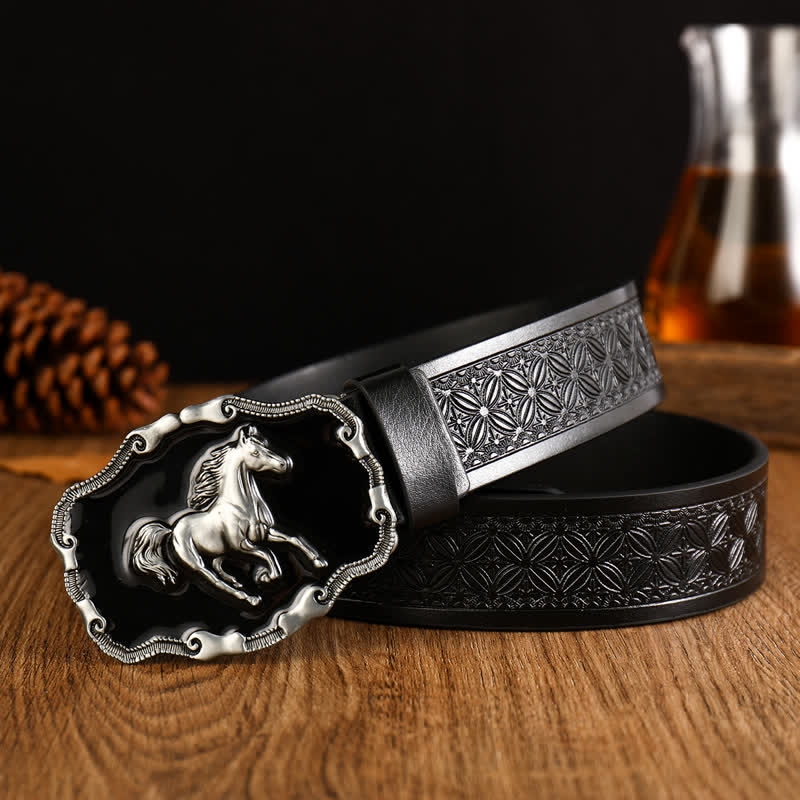 Cintura da uomo in pelle di cavallo da corsa nera e argentata - Stile n. 2 - 42 - image 3