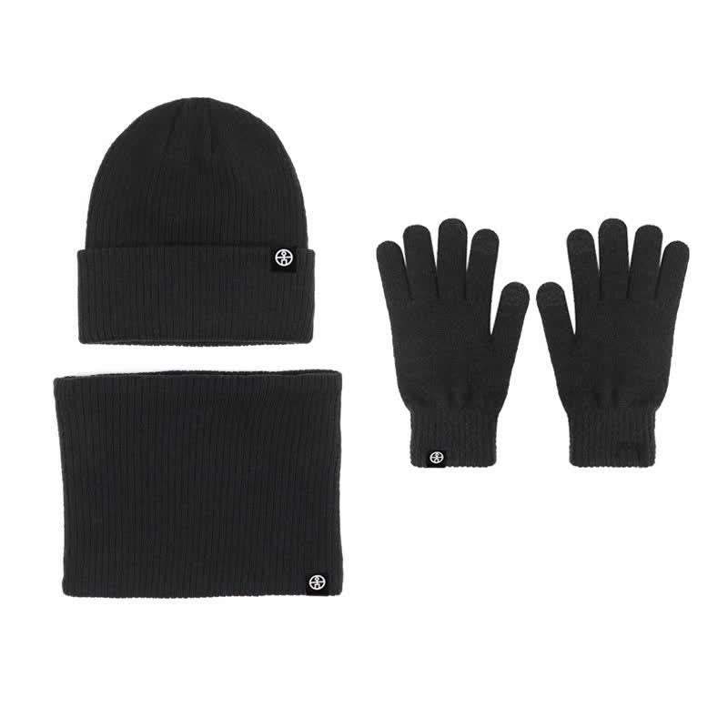 Set di 3 cappelli, sciarpe e guanti in morbido, unisex, tinta unita - Nero - Regolabile (circa 21 1/4"-23 1/4") - image 11