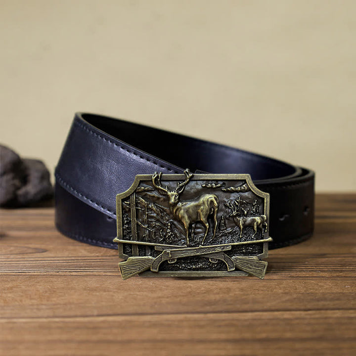 Cintura in pelle fai da te da uomo con fibbia da cacciatore di fucili da caccia - Bronzo antico - Cintura PU nera (40) - image 5