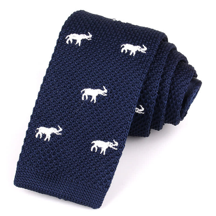 Cravatta sottile lavorata a maglia con motivi ripetuti da uomo - Elefante - image 9