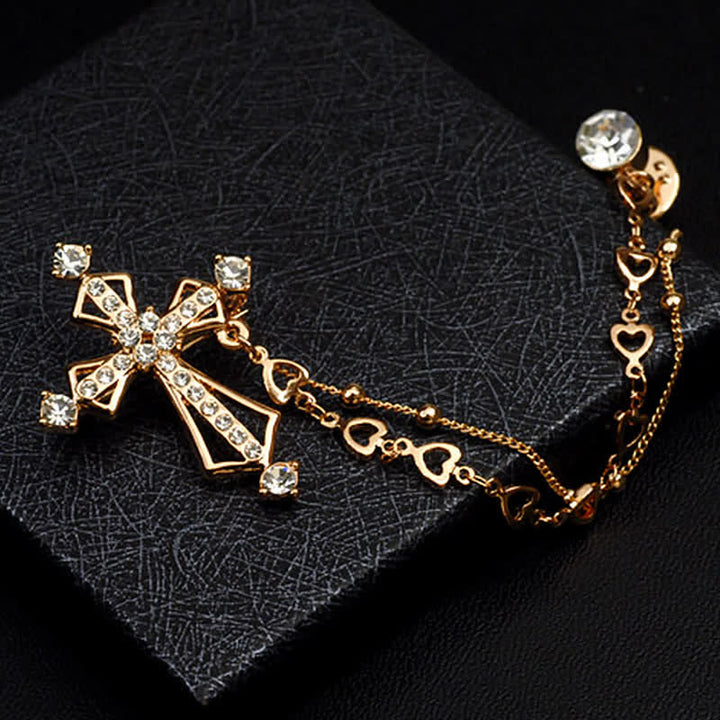 Spilla da uomo con strass a croce e nappe nobili - Oro - image 1