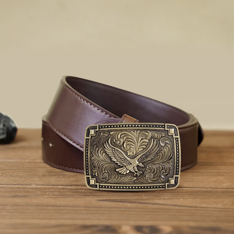 Cintura in pelle con fibbia "Soaring Eagle In Dreamy Sky" fai da te da uomo - Bronzo antico - Cintura PU marrone (40) - image 11