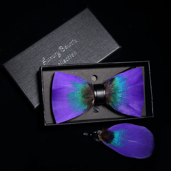 Papillon con piume viola e verde acqua per bambini con spilla da bavero - image 1