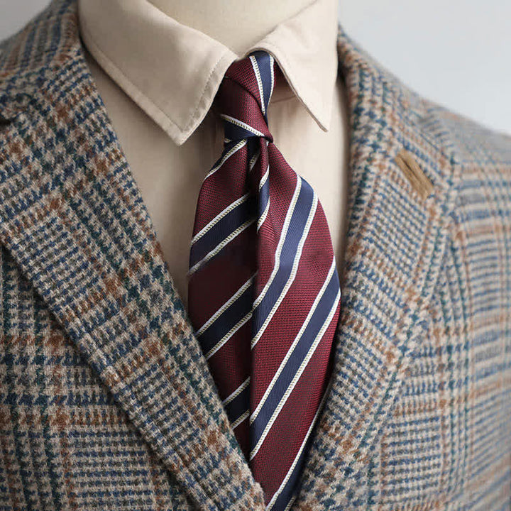 Cravatta a righe classica da ufficio per uomo - Borgogna e blu navy - image 7