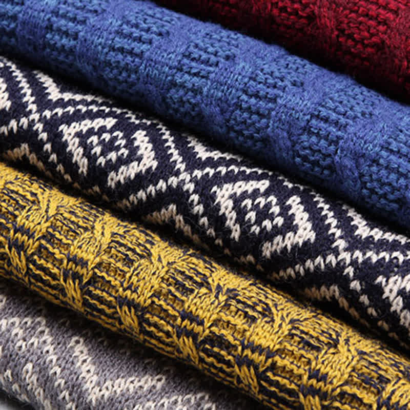 Sciarpa a blocchi di colore con cuciture a maglia Argyle da uomo - image 4
