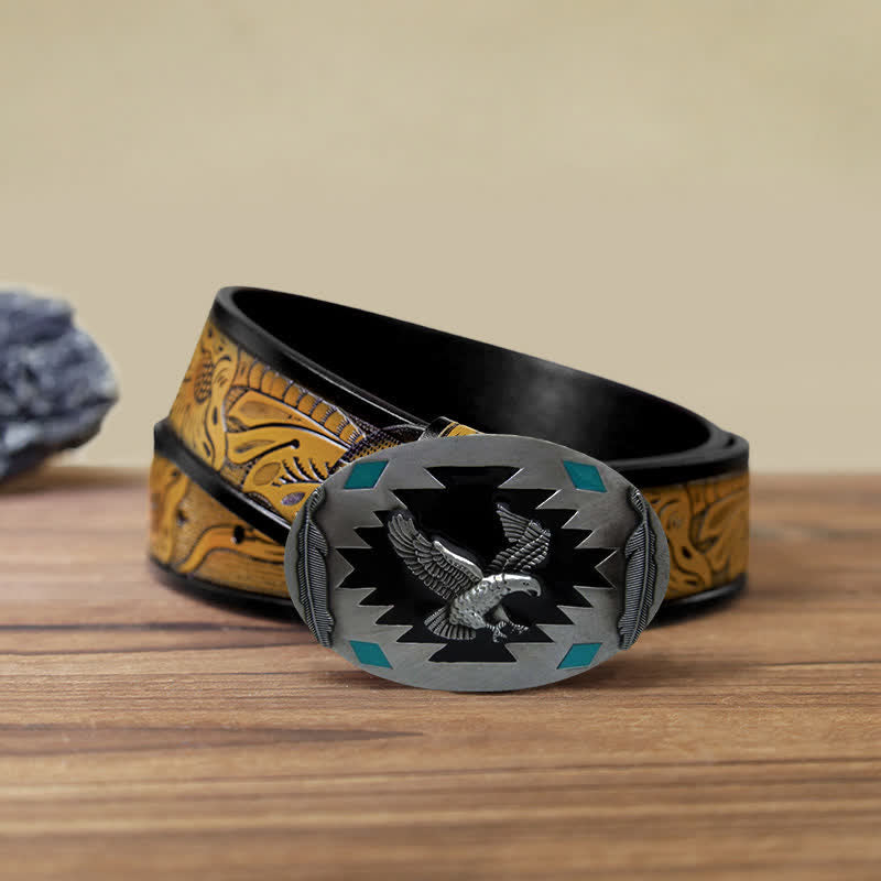 Cintura in pelle fai da te con fibbia Western Flying Eagle da uomo - Aquila - Cintura marrone sabbia (40) - image 13