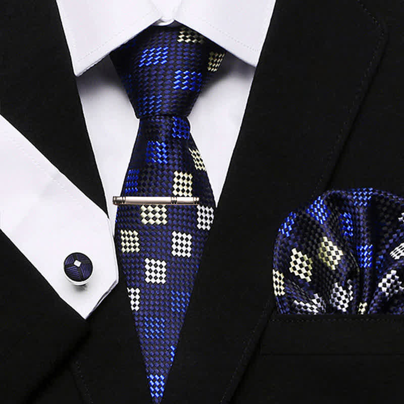 Set di 4 cravatte a quadri moderne da uomo blu e gialle - Blu e giallo - image 0
