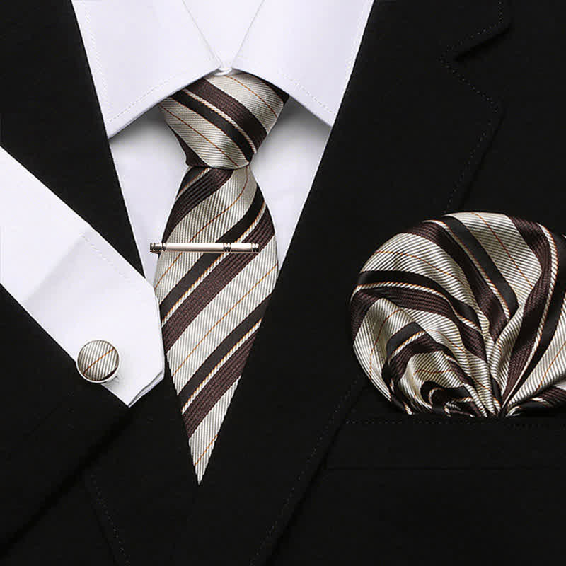 Set di 4 cravatte a righe sofisticate da uomo marrone - Marrone - image 0