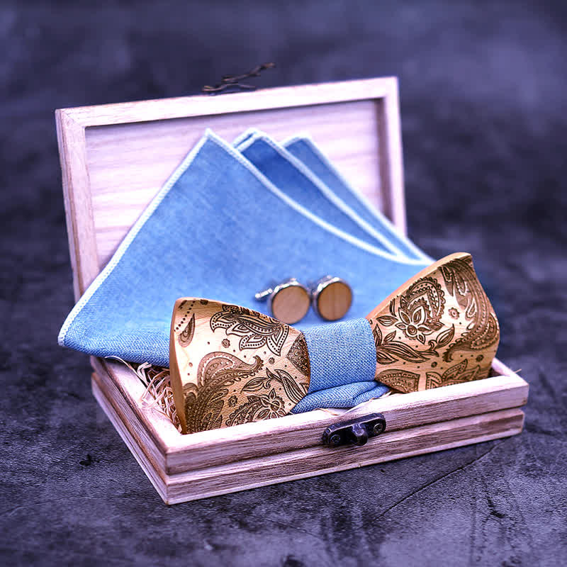 Set di 3 papillon in legno con motivo Paisley da uomo - image 4