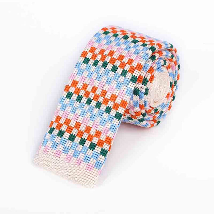 Cravatta lavorata a maglia con quadrati colorati in pixel da uomo - Arancia - image 2