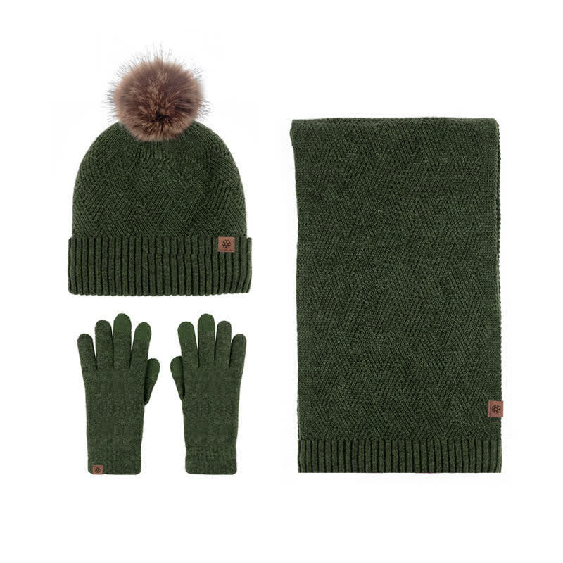3 pezzi da donna pompon cappello sciarpa guanti touchscreen set - Verde militare - Regolabile (circa 21 1/4"-23 1/4") - image 12