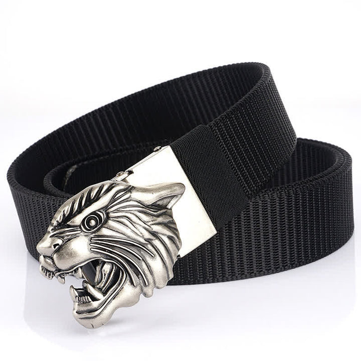 Cintura in nylon con testa di tigre ruggente da uomo - Nero / Argento - 48" - image 16