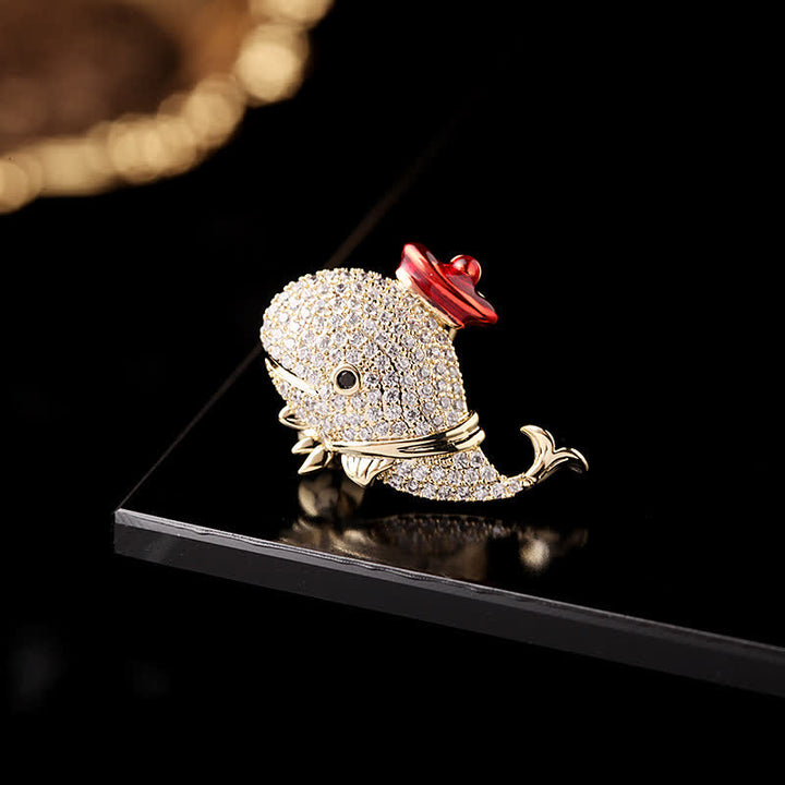 Spilla balena con strass marini da donna - Rosso - image 0