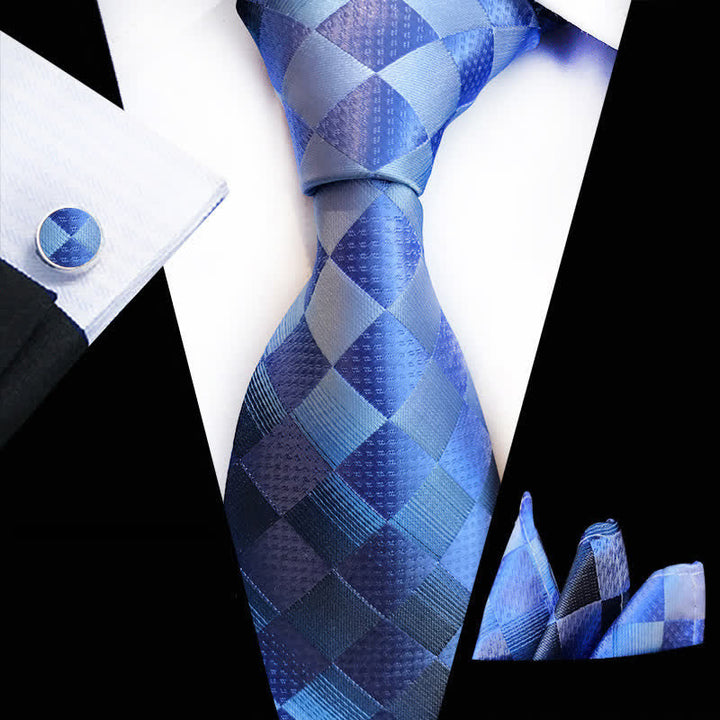 Set di 3 cravatte a scacchi con colori a contrasto da uomo - Blu - image 1