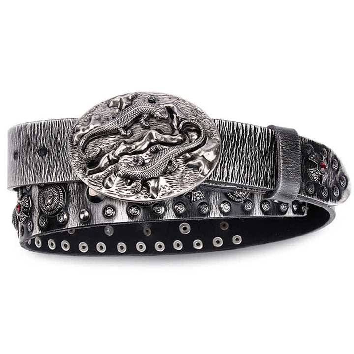 Cintura in pelle con ornamento leone rubino borchiato da uomo - image 5