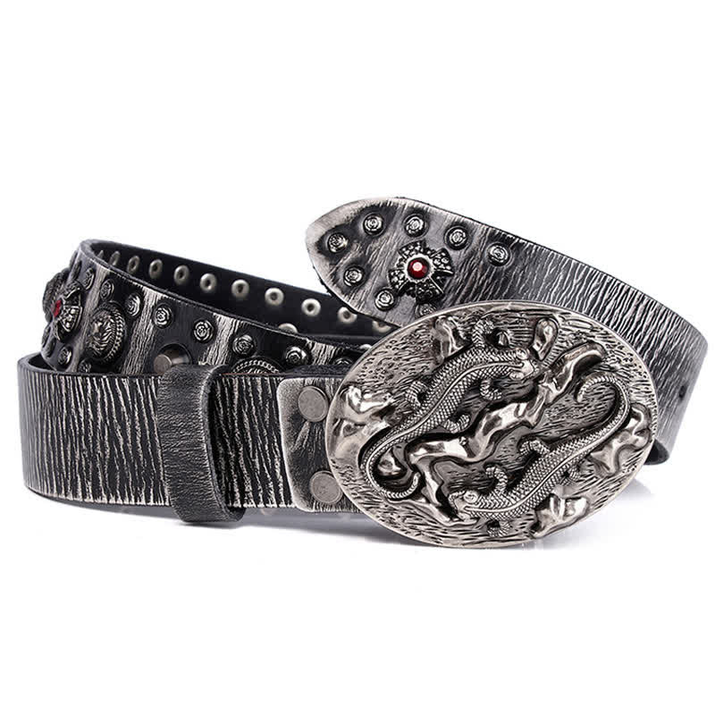 Cintura in pelle con ornamento leone rubino borchiato da uomo - image 3