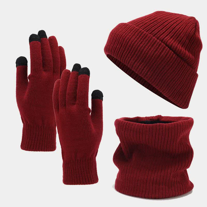 Set di 3 cappelli, sciarpe e guanti in twill tinta unita unisex - Borgogna - Regolabile (circa 22"-22 7/8") - image 4