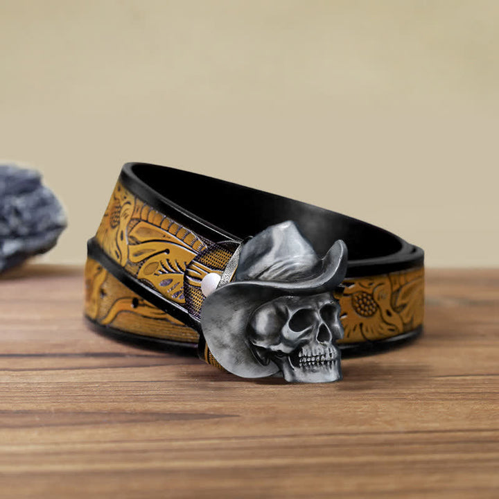 Cintura in pelle con fibbia per cappello e testa di teschio creativa fai da te da uomo - Testa del cranio - Cintura marrone sabbia (40) - image 13