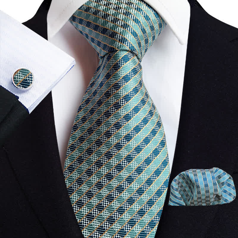 Set di 3 cravatte a quadri color verde acqua alla moda da uomo - Verde acqua - image 0