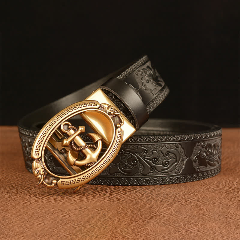 Cintura in pelle con fibbia ad ancora nautica da uomo - image 10