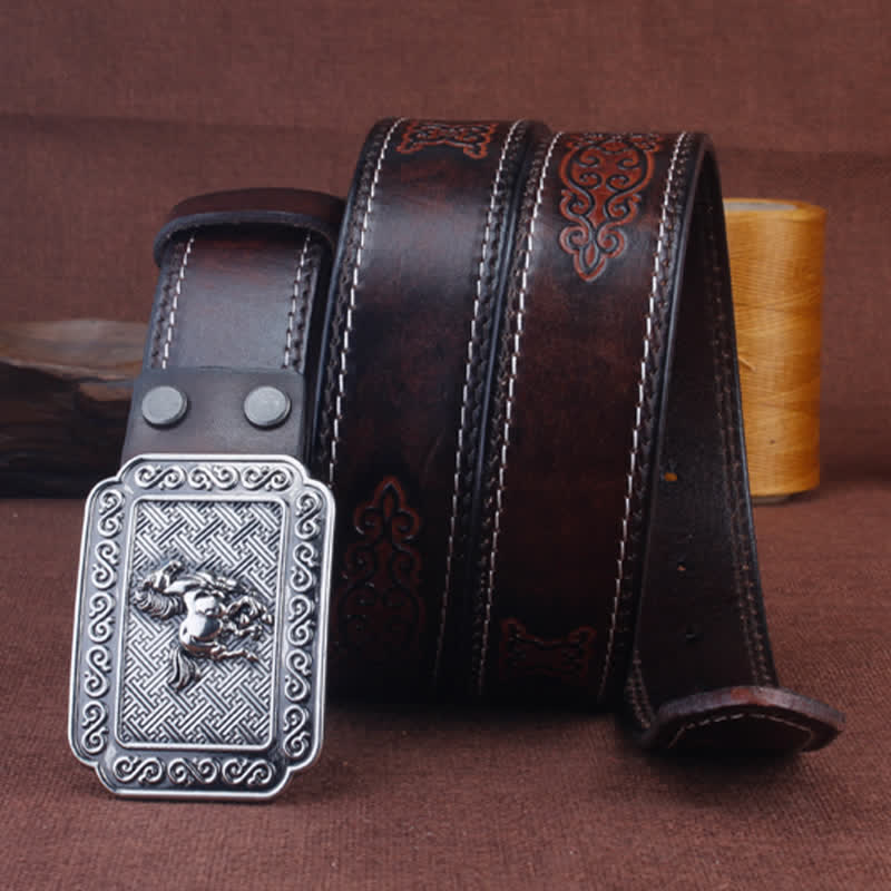 Cintura etnica da uomo in pelle di cavallo color argento da cowboy