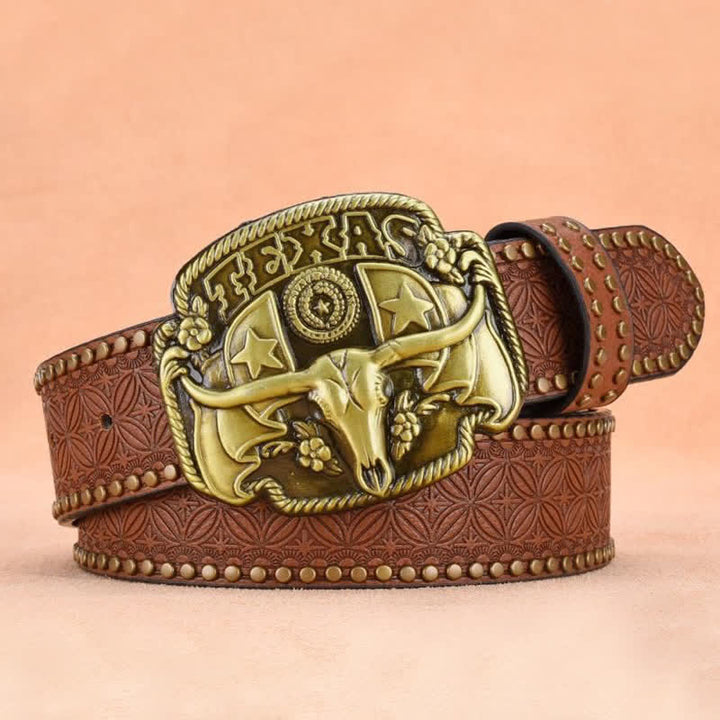 Cintura da uomo in pelle con rivetti Longhorn Steer Antique - image 3