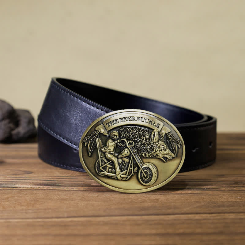 Cintura in pelle con fibbia porta birra creativo fai da te per motocicletta da uomo - Bronzo - Cintura PU nera (40) - image 9