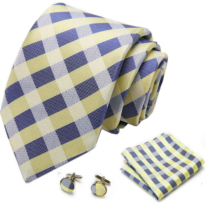 Set di 3 cravatte a quadri a righe gialle e blu da uomo - image 1